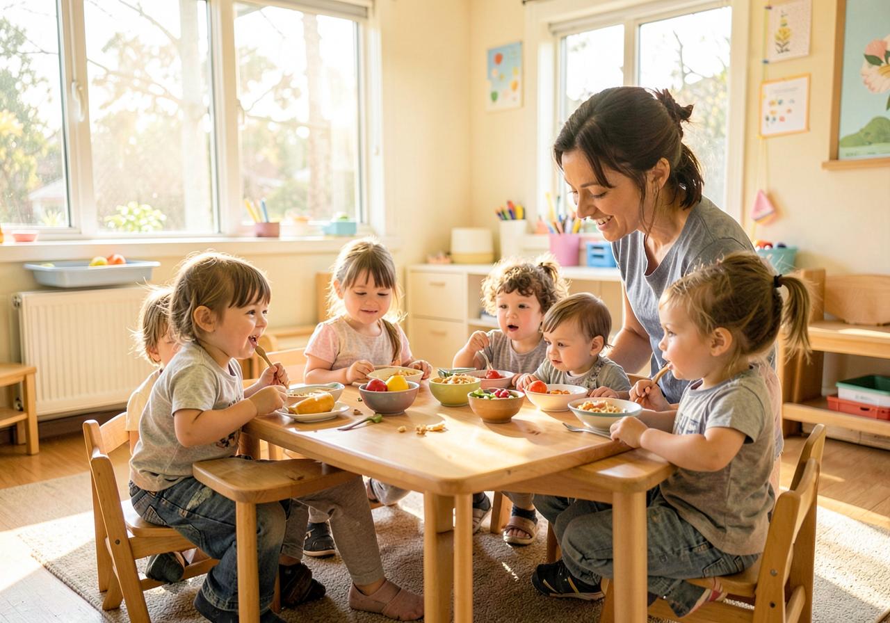 It's breakfast to start the day during family grouping time.